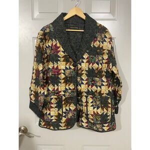 Donna Sharp Quilted Patchwork Jacket Womens Large Multicolor Excellent Floral L